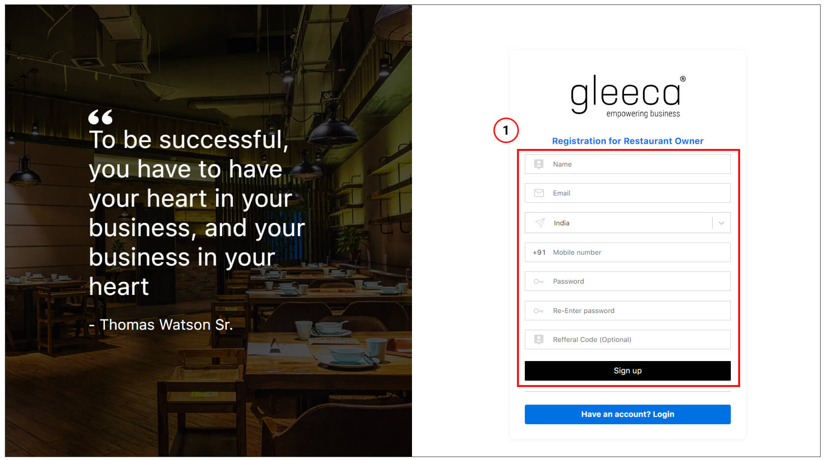 Register as a restaurant using Gleeca.com