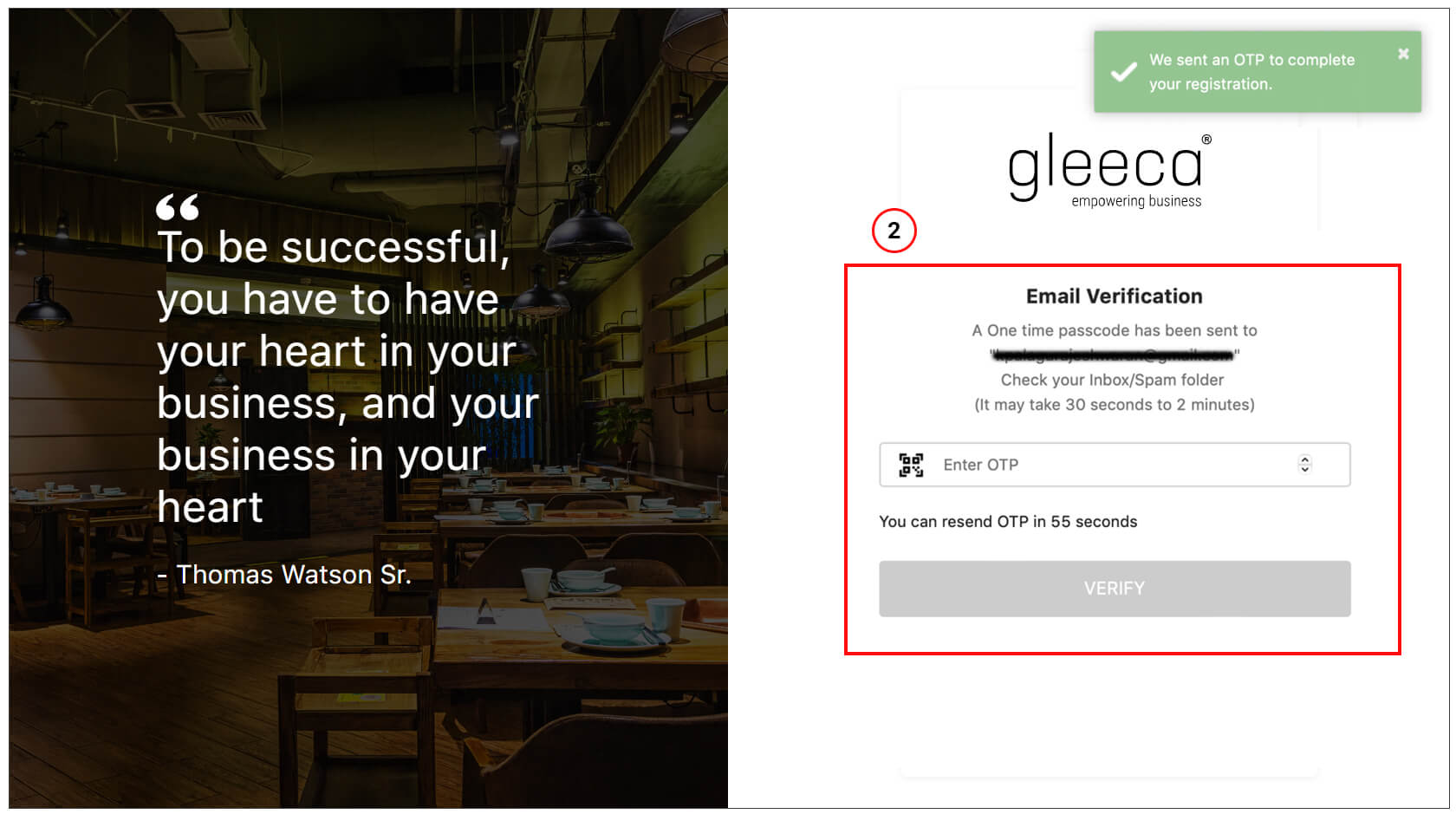 enter your personal information during signup using gleeca