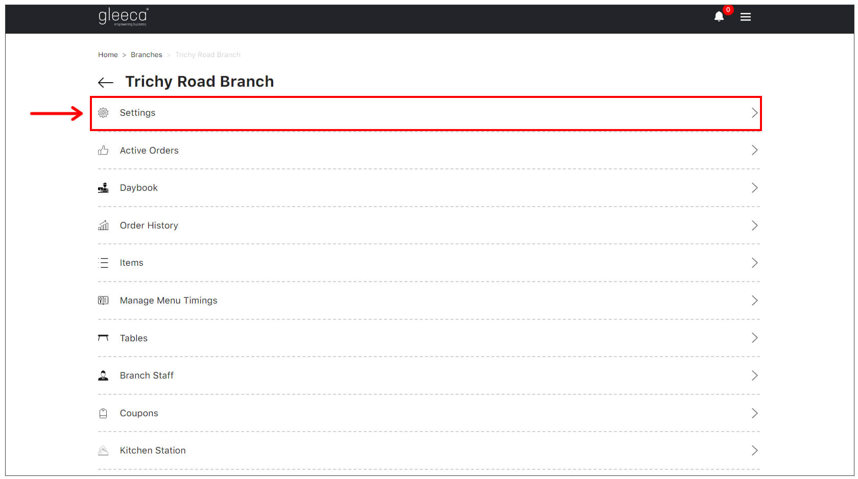 Settings In Branch