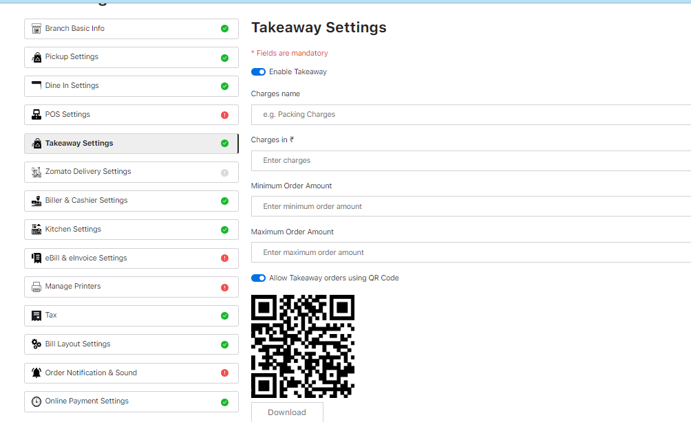 QR code for Takeaway Kiosks